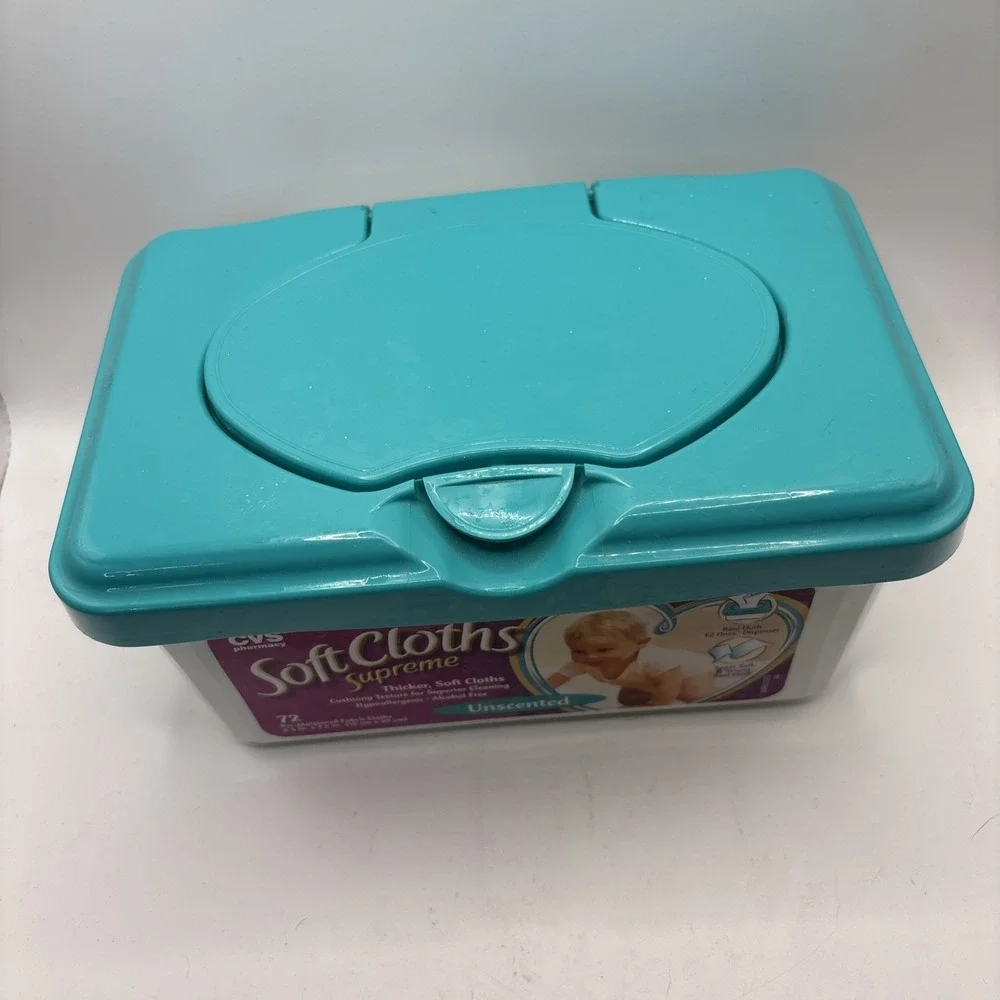 CVS Soft Cloths Supreme Baby Wipes EMPTY Plastic Container‎ Pop Up Lid